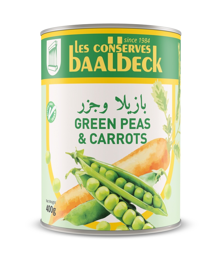 Processed Green peas & Carrots 400g - Baalback-بازيلا وجزر مطبوخ 