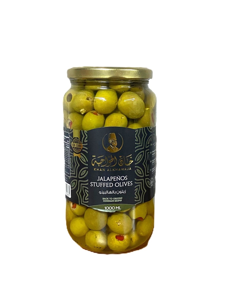Jalapenos Stuffed olive 1000ml - Khan Al Khawaja زيتون بالفلفل الحار