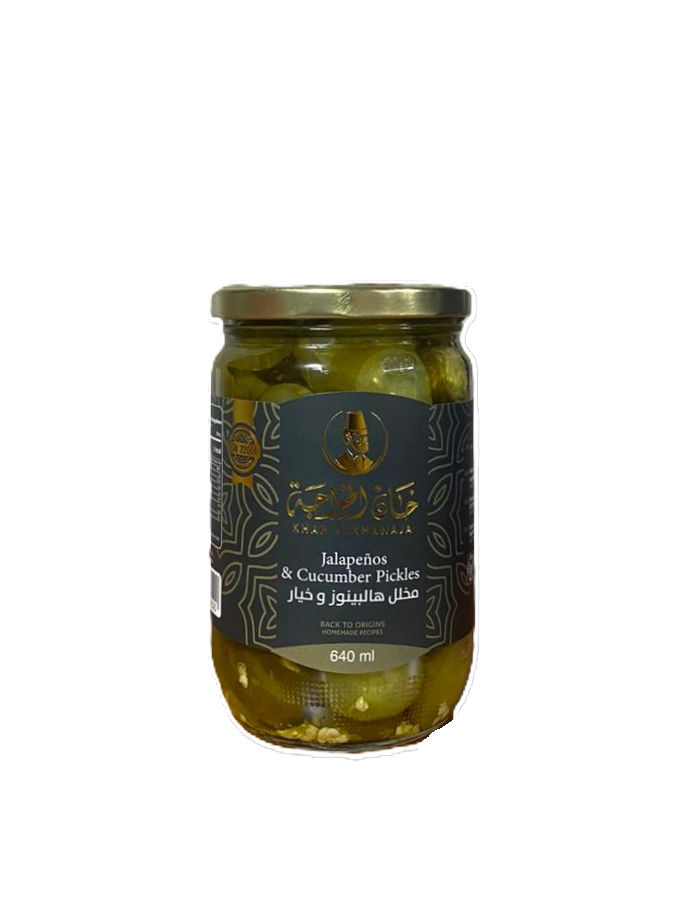 Jalapenos & Cucumber Pickles 640ml - Khan Al Khawaja - مخللات  هالبينو والخيار