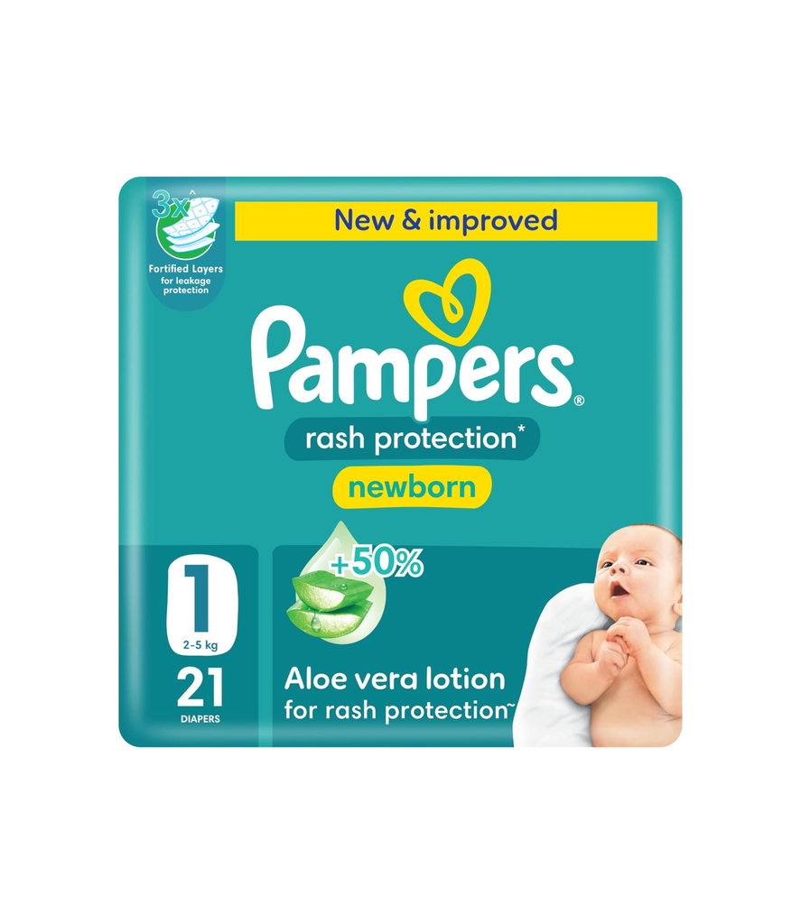 Pampers Newborn Diapers Aloe Vera No.1  2-5Kg 21's - حفاضات بامبرز بخلاصة الصبار مقاس ١
