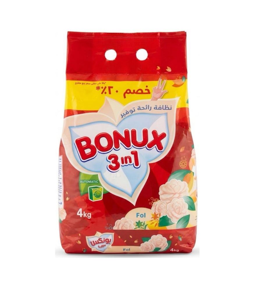 Bonux 3in1 Powder Jasmine 20% 4Kg - بونكس مسحوق ٣ في ١ برائحة بودرة الياسمين