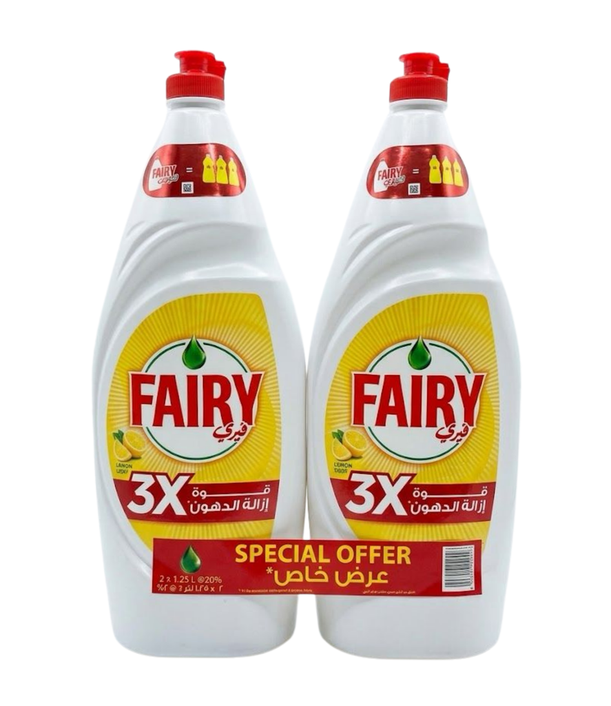 Fairy Plus Dishwashing Lemon 20% 2x1.25L - فيري سائل جلي ليمون