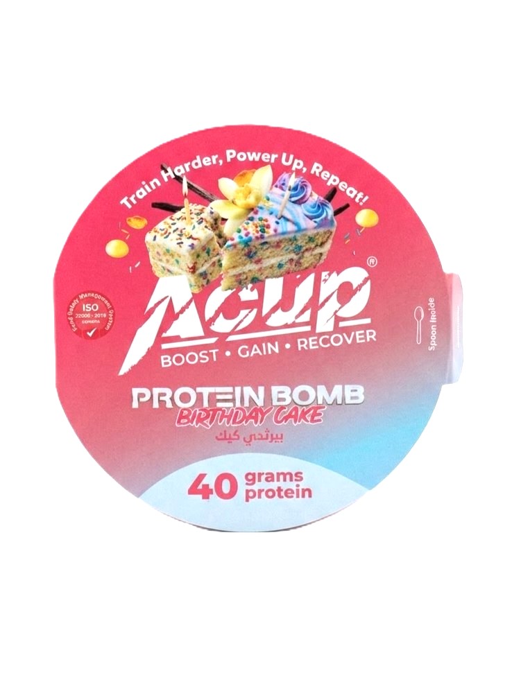A Cup - Protein Bomb Birthday Cake - 40g Protein- بروتين بومب  كيك عيد الميلاد