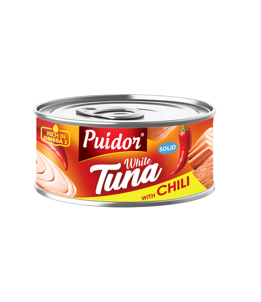 Puidor - White Tuna in Chilli Oil - 185g-تونة بيضاء بزيت الفلفل الحار