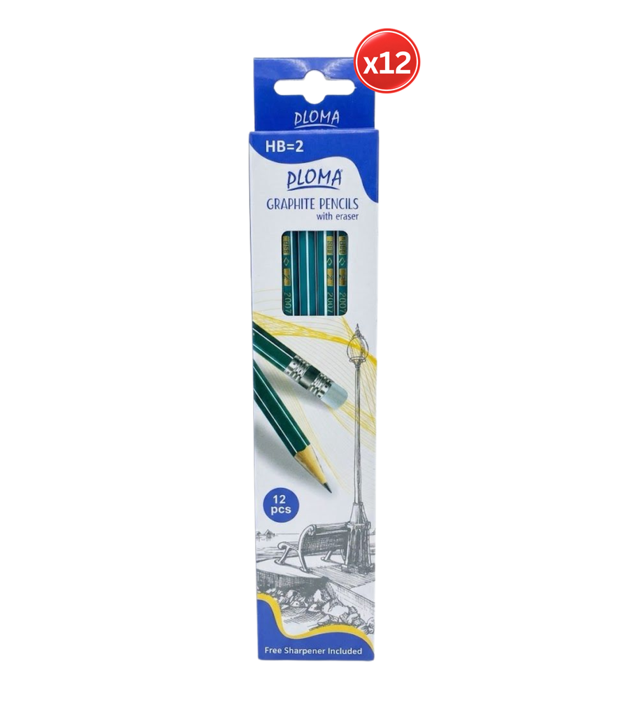 Ploma Graphite Pencils with eraser - 12pcs - قلم رصاص
