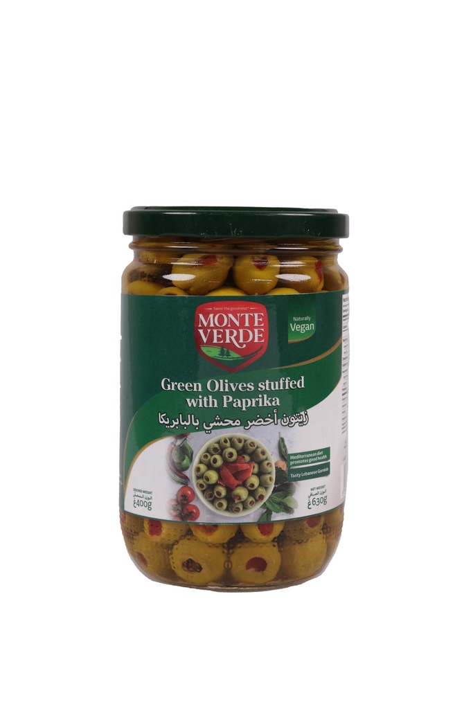 Green Olives - Stuffed Paprika 600g monte verde زيتون - محشي بالفلفل الحلو - Jar