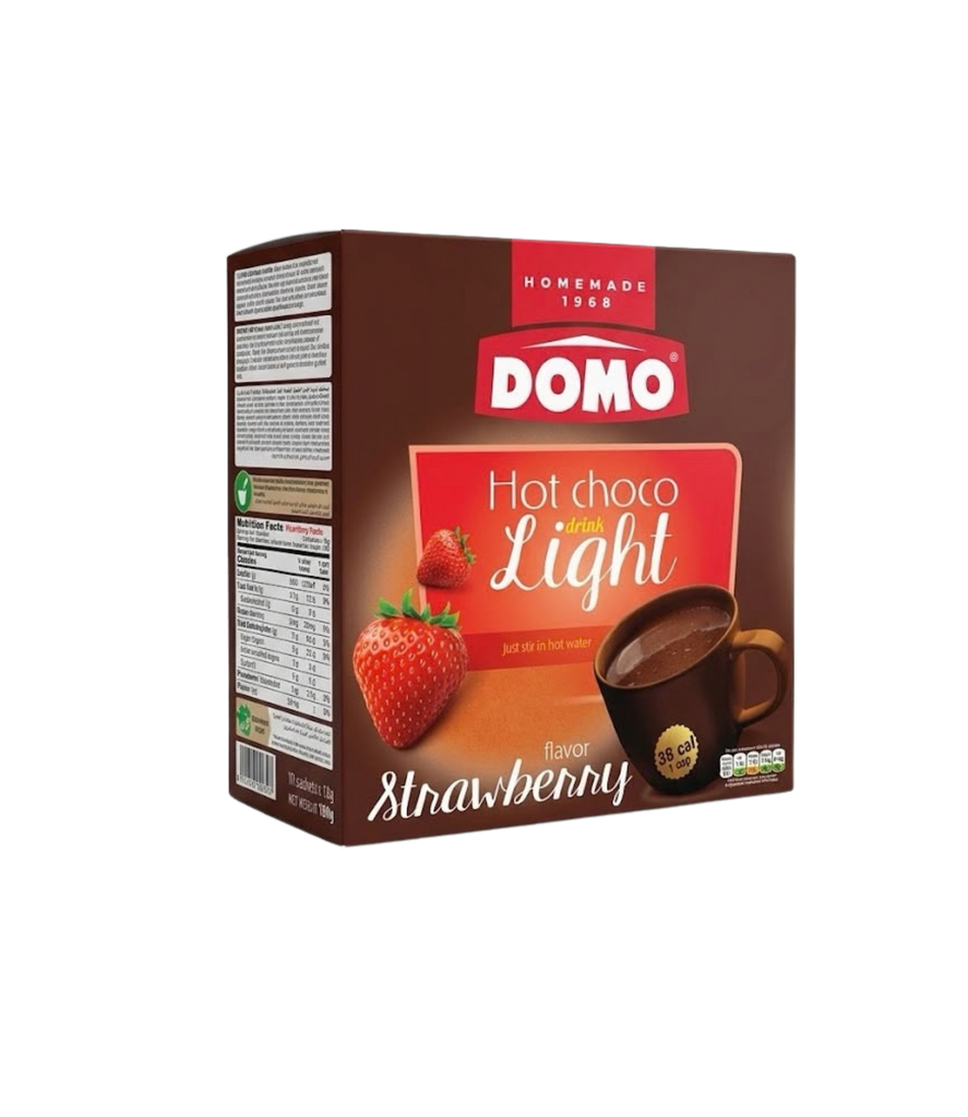 Domo Hot Choco Drink Light Strawberry Flavor 24x10g-  دومو مشروب شوكولاتة ساخنة لايت بنكهة الفريز
