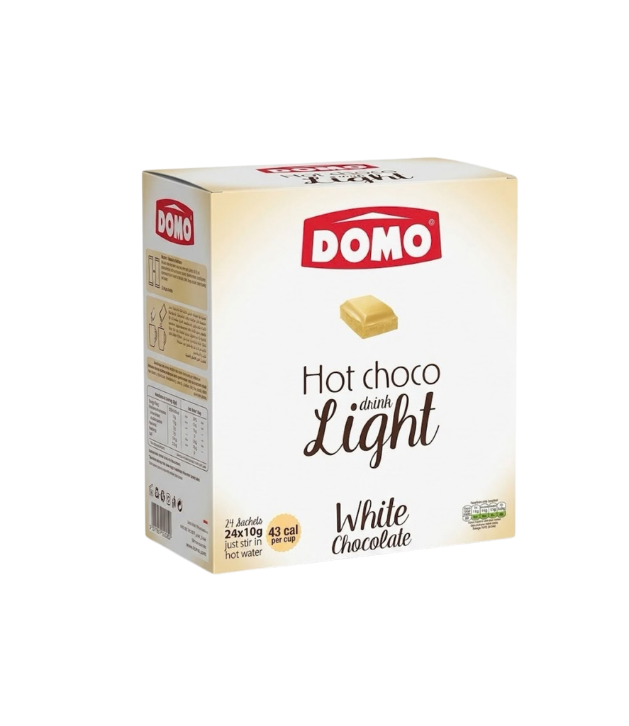 Domo Hot Choco Drink Light White Chocolate Flavor 24x10g -  دومو مشروب شوكولاتة ساخنة لايت بنكهة الشوكولاتة البيضاء 