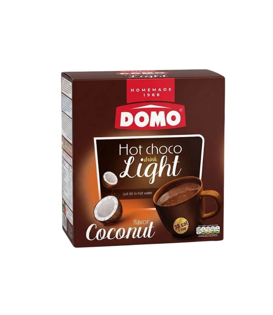 Domo Hot Choco Drink Light Coconut Flavor 24x10g - دومو مشروب شوكولاتة ساخنة لايت بنكهة جوز الهند   