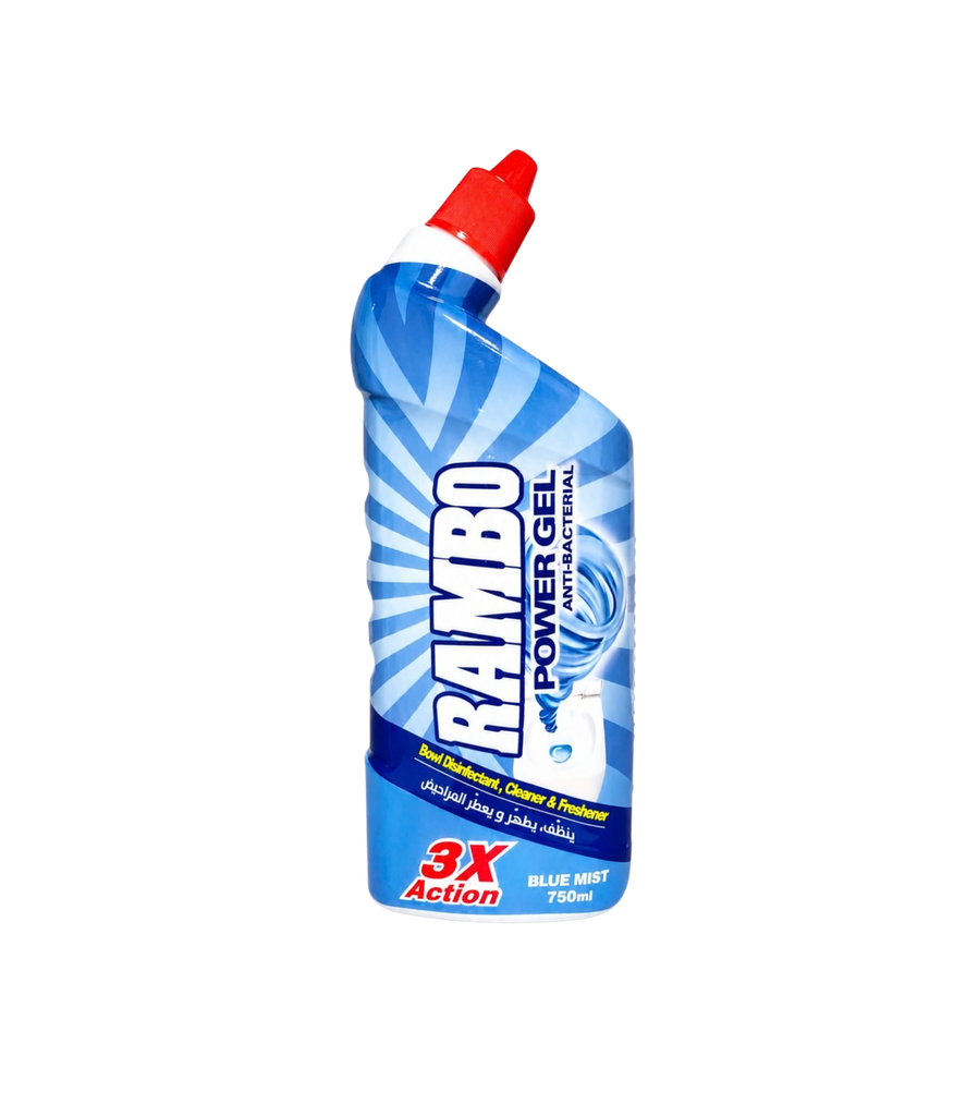 Rambo Power Gel Bowl Disinfectant, Cleaner & Freshener Blue Mist 750ml -  رامبو باور جل - مطهر ومنظف ومعطر للمرحاض رائحة بلو ميست الأزرق