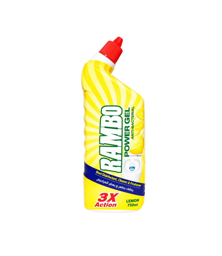 Rambo Power Gel Bowl Disinfectant, Cleaner & Freshener Lemon 750ml - رامبو باور جل - مُطهِّر ومُنظِّف ومُعطِّر للمرحاض برائحة الليمون