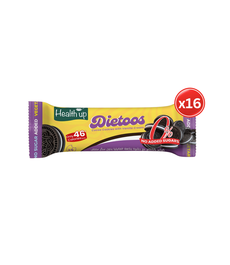 Health UP Dietoos  Cocoa cookies with Vanilla Cream 16*44g- هيلث أب ديتوس – كوكيز بالكاكاو مع كريمة الفانيليا