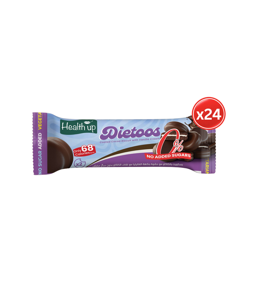 Health UP Dietoos Coated  Cocoa Biscuit with Vanilla Cream 24*34g -هيلث أب ديتوس بسكويت بالكاكاو مغطّى بالشوكولاتة ومحشو بكريمة الفانيليا