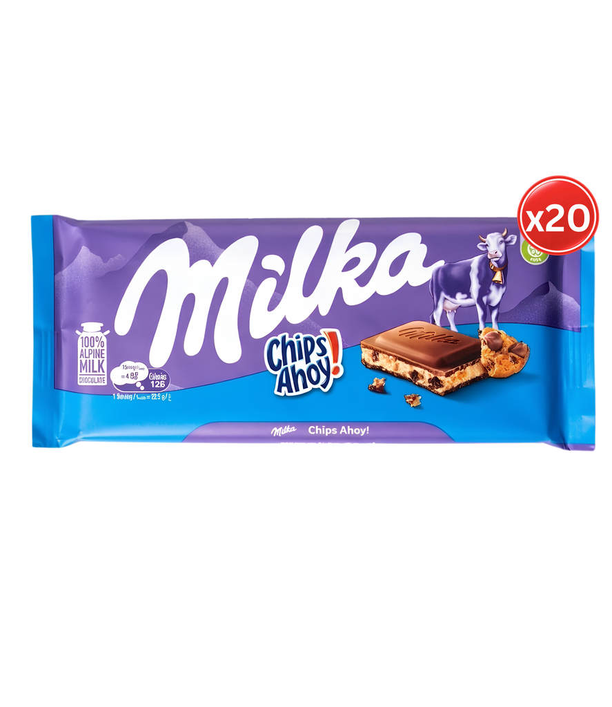 Milka - Chocolate Bar Alpine Milk Chips Ahoy 20*90g - شوكولاتة ميلكا بالحليب الألبيني تشيبس أهووي