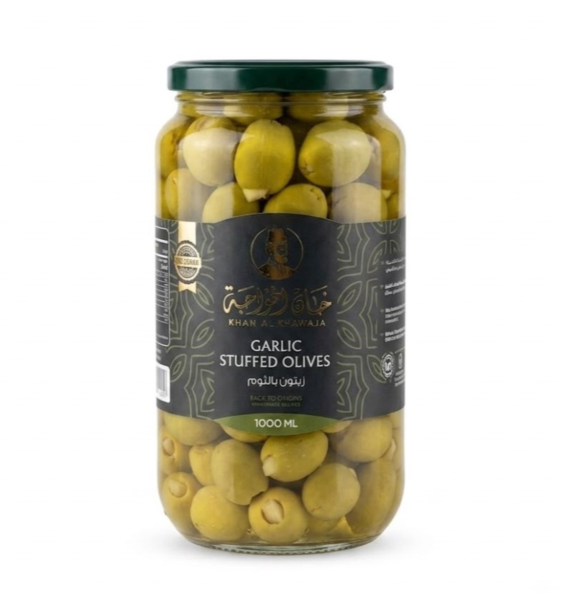 Khan AlKhawaja Garlic stuffed Olives 1000ml - زيتون بالثوم