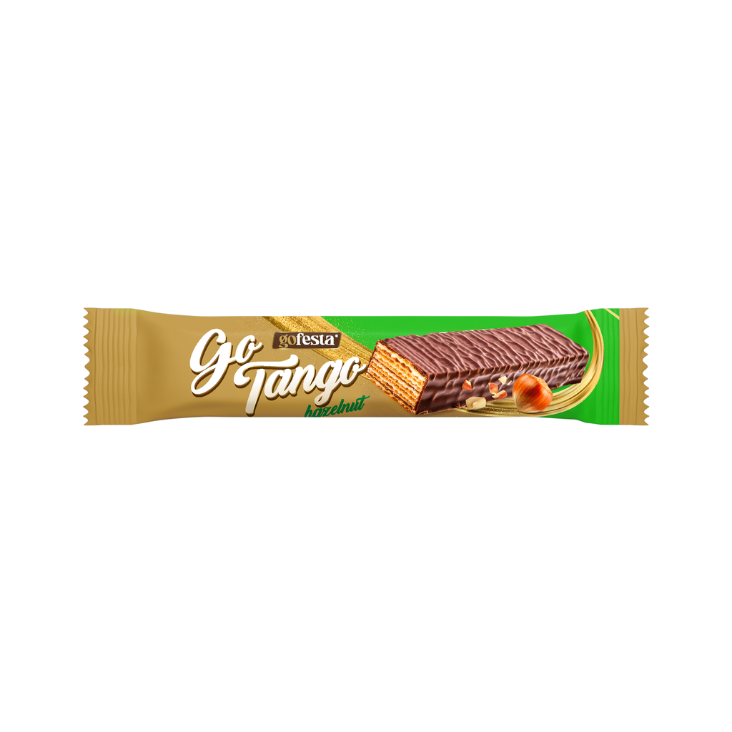 Go tango  coated wafer  filled with hazelnut  cream 35g -كريمة البندق