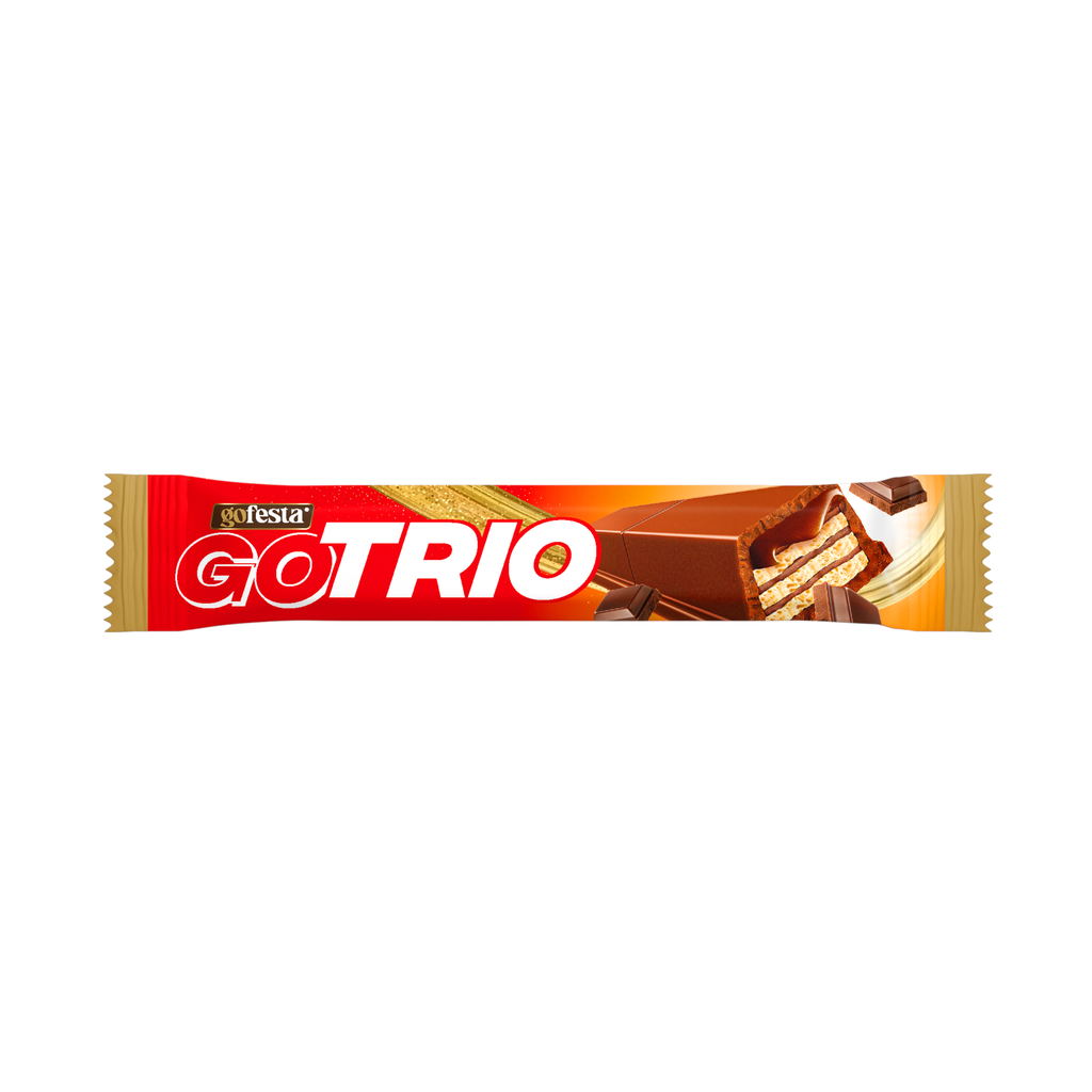 Go trio wafer filled with  chocolate cream and  coated with milk  chocolate 24*33g -ويفر بكريمة الشوكولاتة
