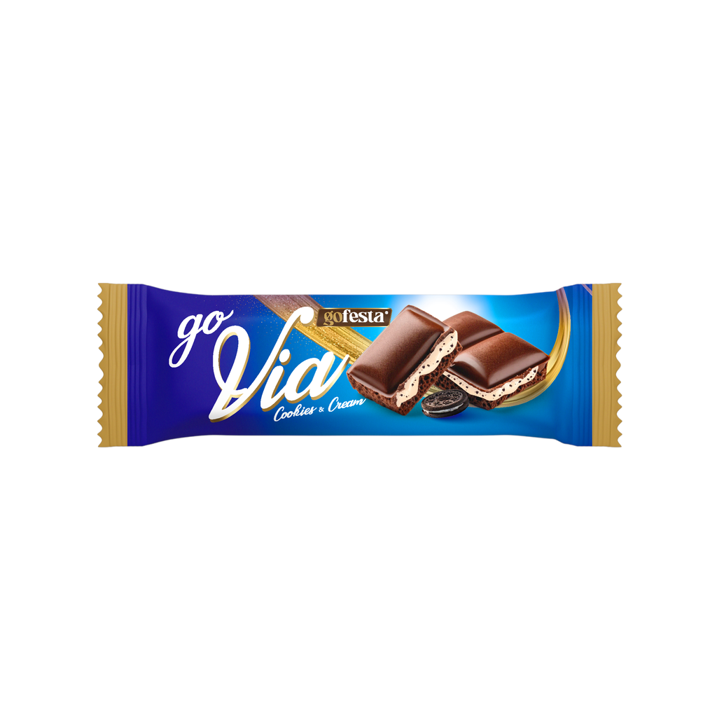 Go Via milk chocolate with cream and dark biscuits (cookies & cream)35g -شوكولاتة بالحليب مع الكوكيز والكريمة