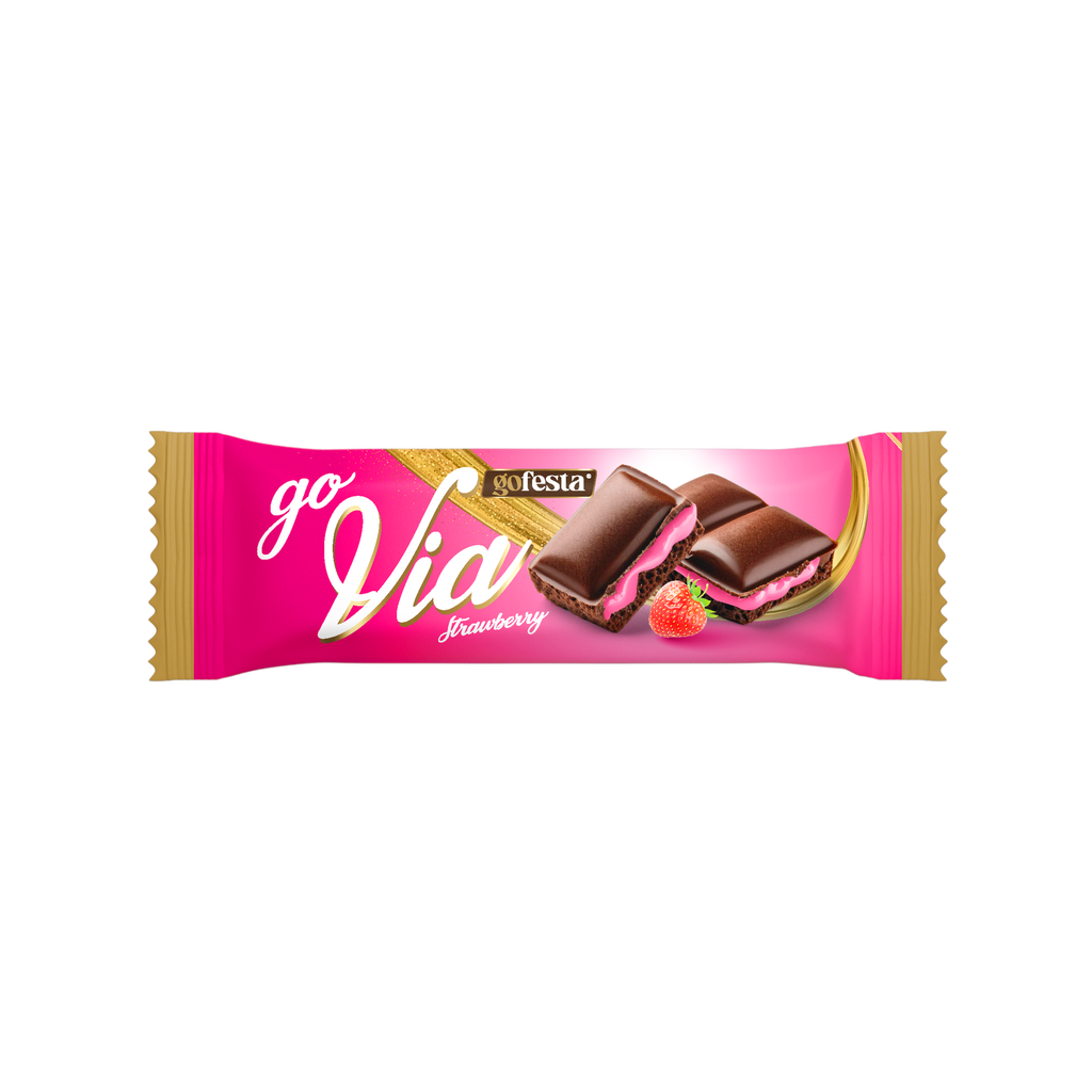 Go via milk chocolate  filled with strawberry  cream   35g -كريمة الحليب والفريز