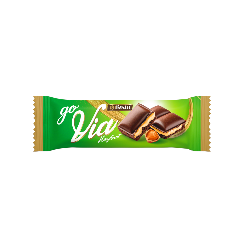 Go via milk chocolate  filled with hazelnut  cream  24*35g -كريمة البندق