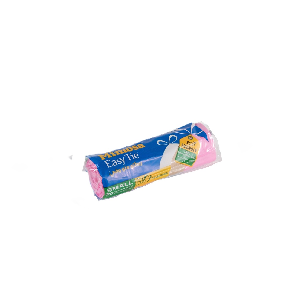 Mimosa Trash Bags Easy Tie Bio Small Pink 20 Bags - أكياس للنفايات بربطة زهر صغير 
