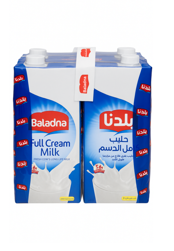 Baladna Full Cream Milk 1L (Pack 4) - حليب كامل الدسم