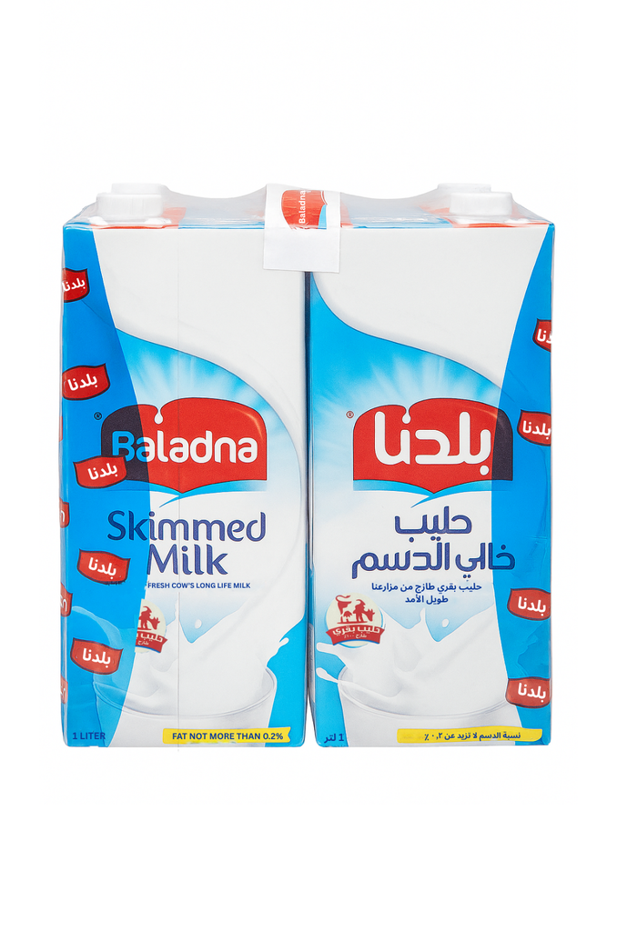 Baladna Skimmed Milk 1L (Pack 4) - حليب خالي الدسم