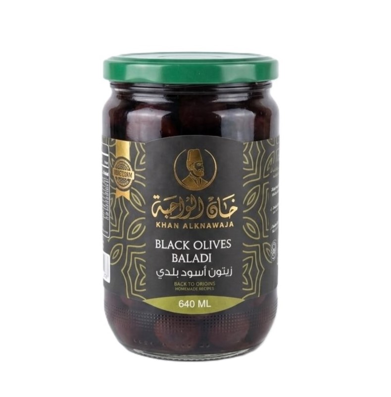 Khan Al Khawaja Black Olives 640ml - زيتون اسود