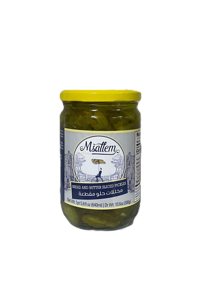 Sliced Pickles jar 640g - Msallem ( Bread & Butter) - مخللات حلو مقطعة