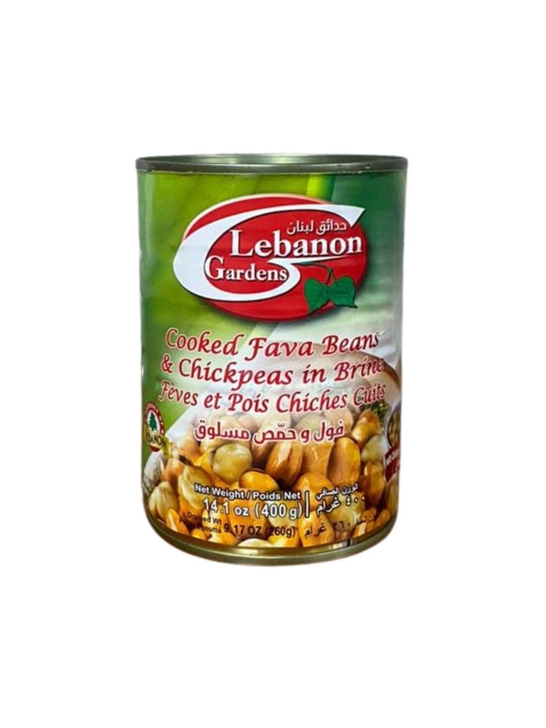 Foul Moudamas  In Brine & Chickpeas 400g - Lebanon Gardens / فول مدمس مع حمص حب مسلوق