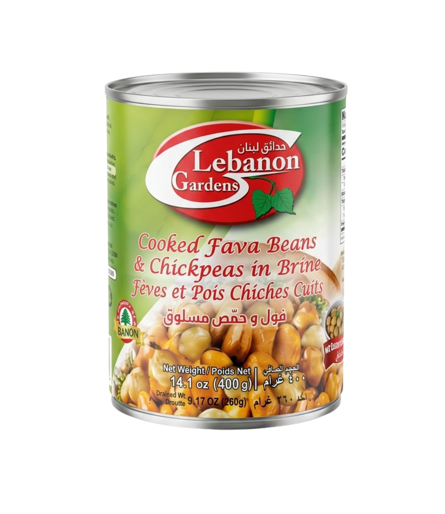 Lebanon Garden Foul Moudamas In Brine & Chickpeas 400g فول مدمس مع حمص حب مسلوق