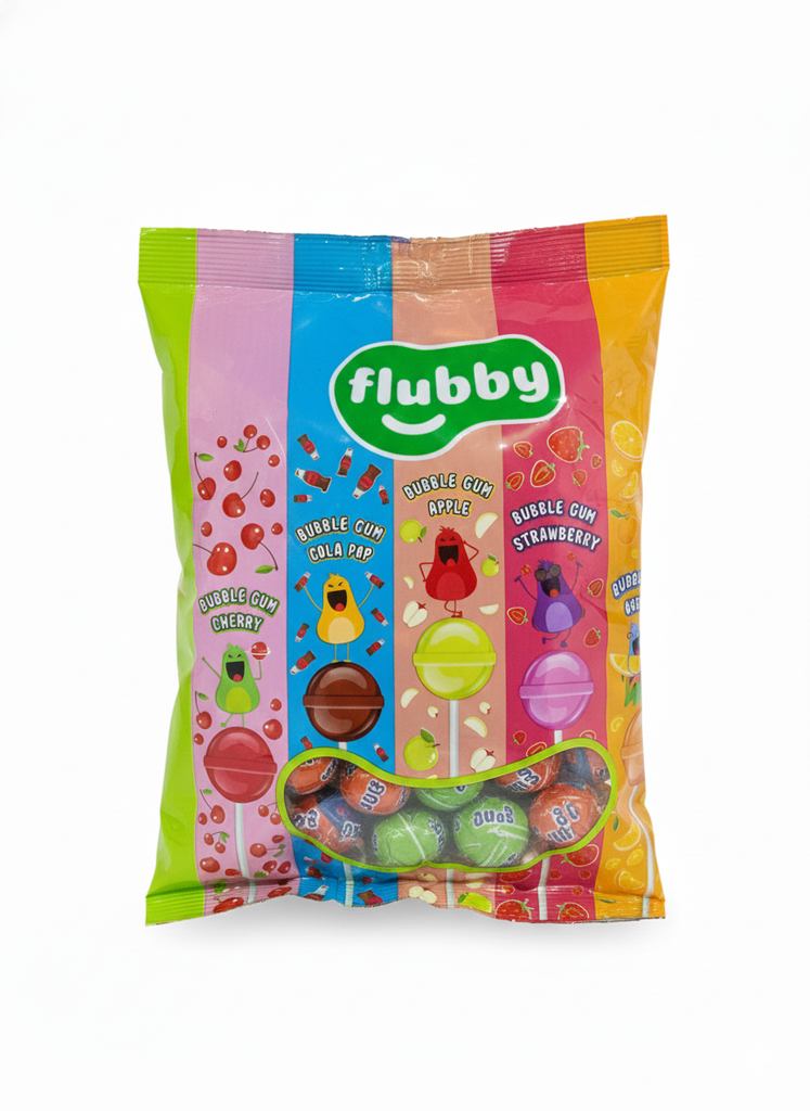 Flubby Bubble Gum Lollipops -مصاصة