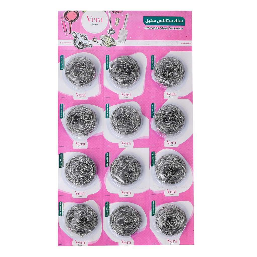Vera Stainless Steel Scourers 12 pcs -سلك تنظيف ستانلس ستيل