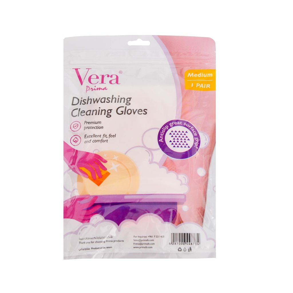 Vera Dishwashing Gloves 1 Pair - Medium (pack of 6) - كفوف جلي