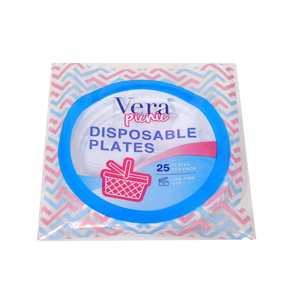 Vera Plastic Plates  (White, 22 Cm, 25 Plates, Heavy - Duty) -صحون بلاستيك