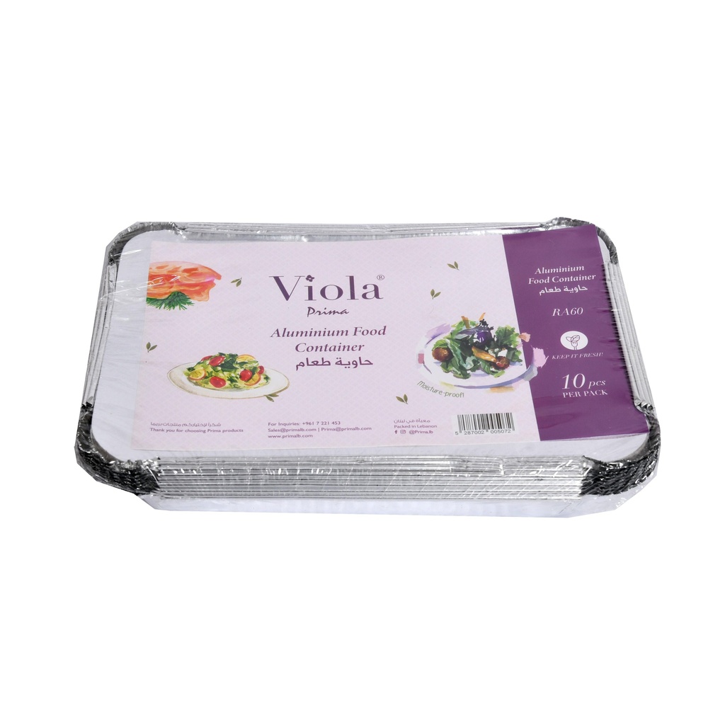 Viola Aluminum Foil Food (10 containers, Rectangle, RA60)  فيولا حاوية طعام ألومنيوم
