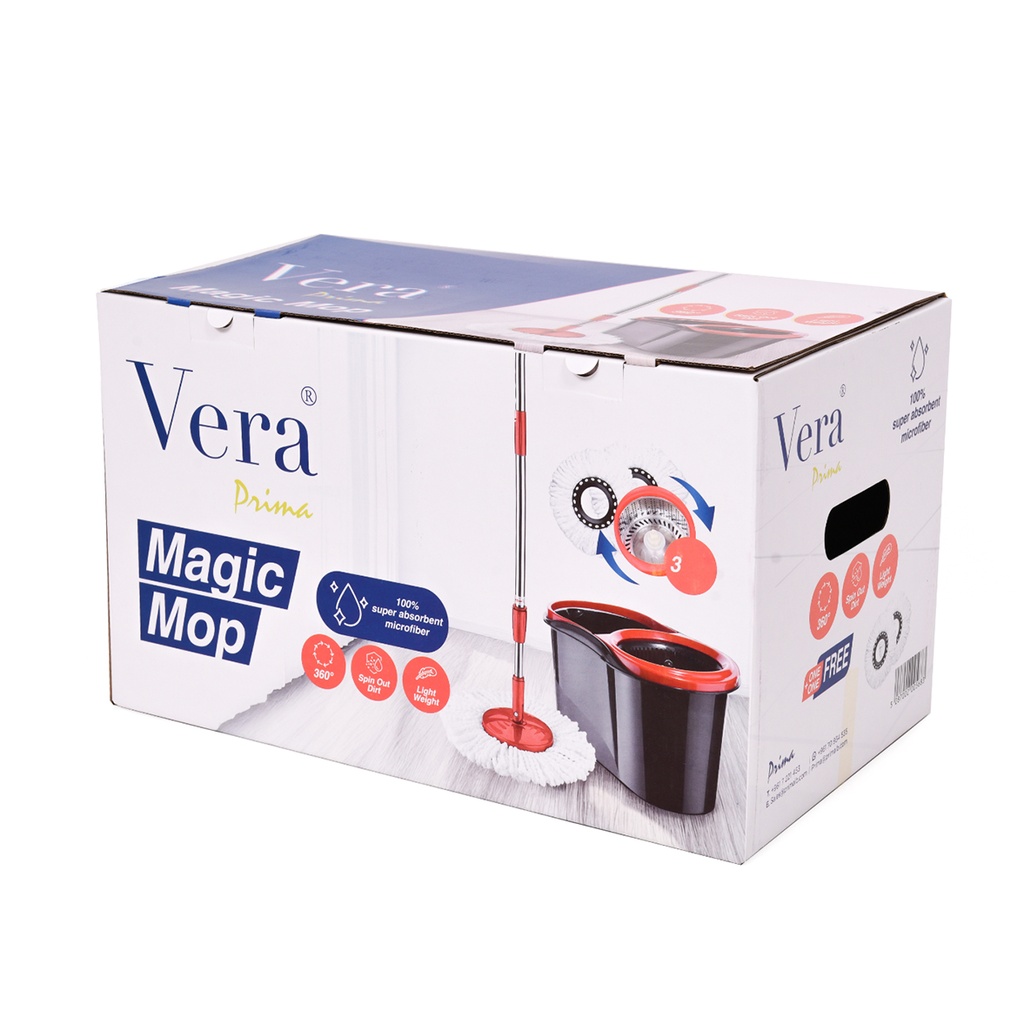 Vera Spin 360° Mop & Bucket , 2 Cloth Refill - طقم ممسحة 