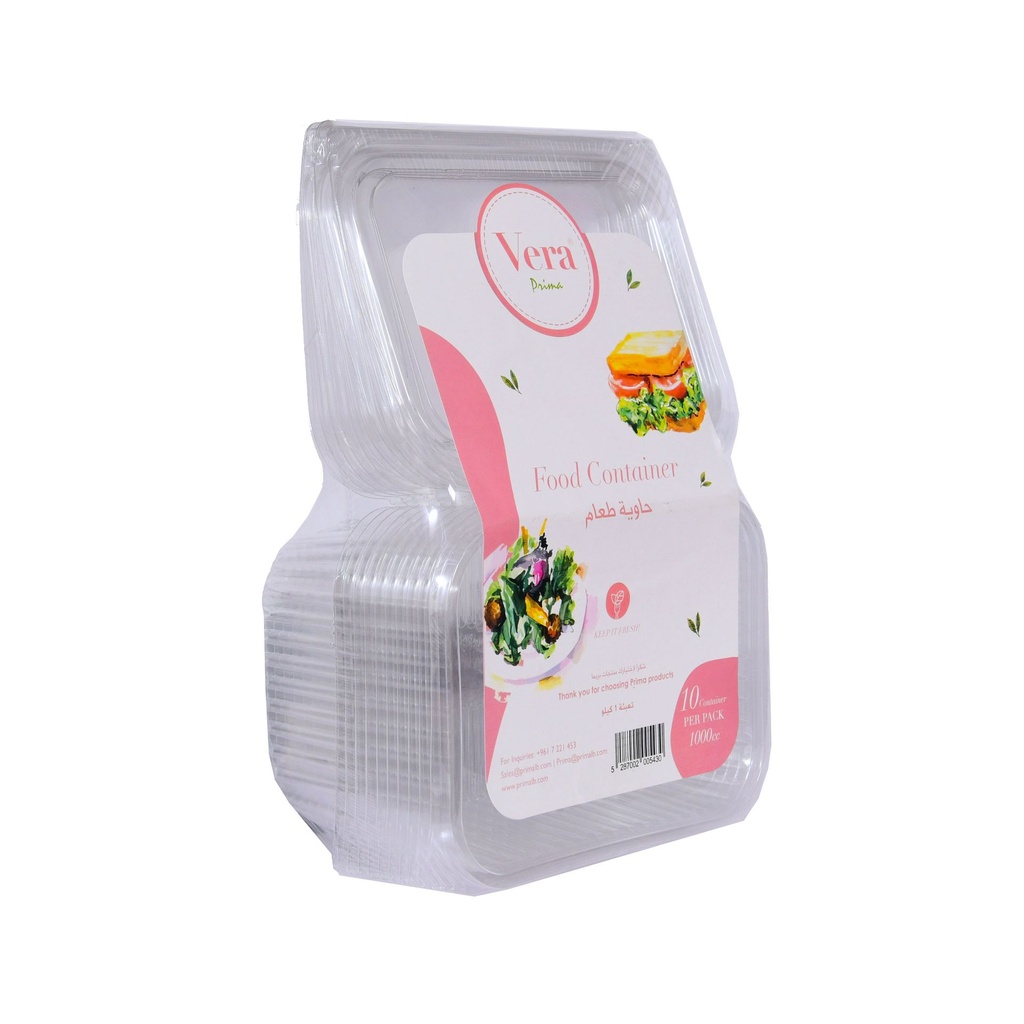 Vera PET Food Containers (10 containers, 1000 cc, Rectangle) - علب طعام 
