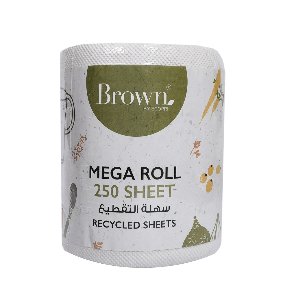 Mega Kitchen Roll Brown - 250 Sheets - Pack of 6 - ورق مطبخ 
