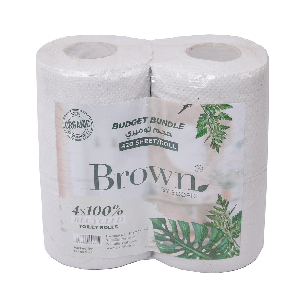 Toilet Roll Brown - 4 Roll - 420 Sheets -  Pack of 6 