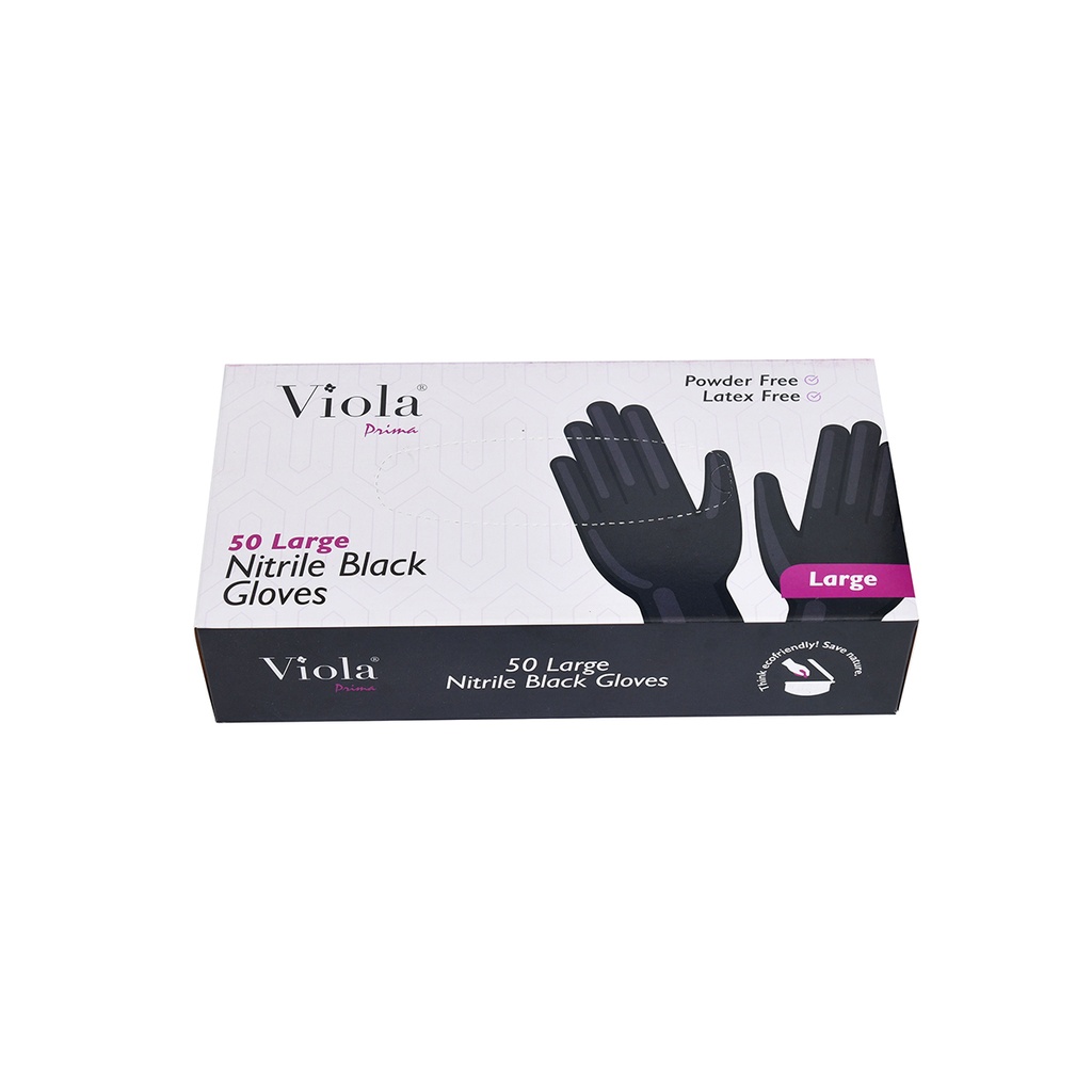 Viola Gloves (Pack of 6) (Black, Large, Nitrile) - كفوف مطبخ أسود كبير  