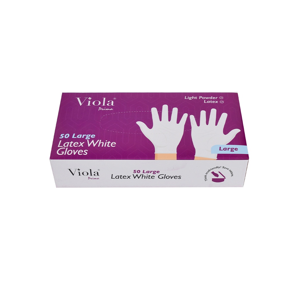 Viola Gloves (Pack of 6) (White, Large, Latex) - كفوف مطبخ أبيض كبير  