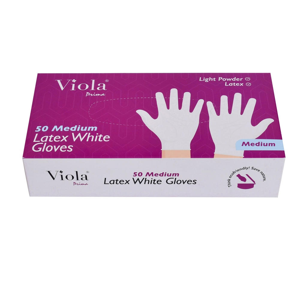 Viola Gloves (Pack of 6) (White, Medium, Latex) - كفوف مطبخ أبيض وسط  