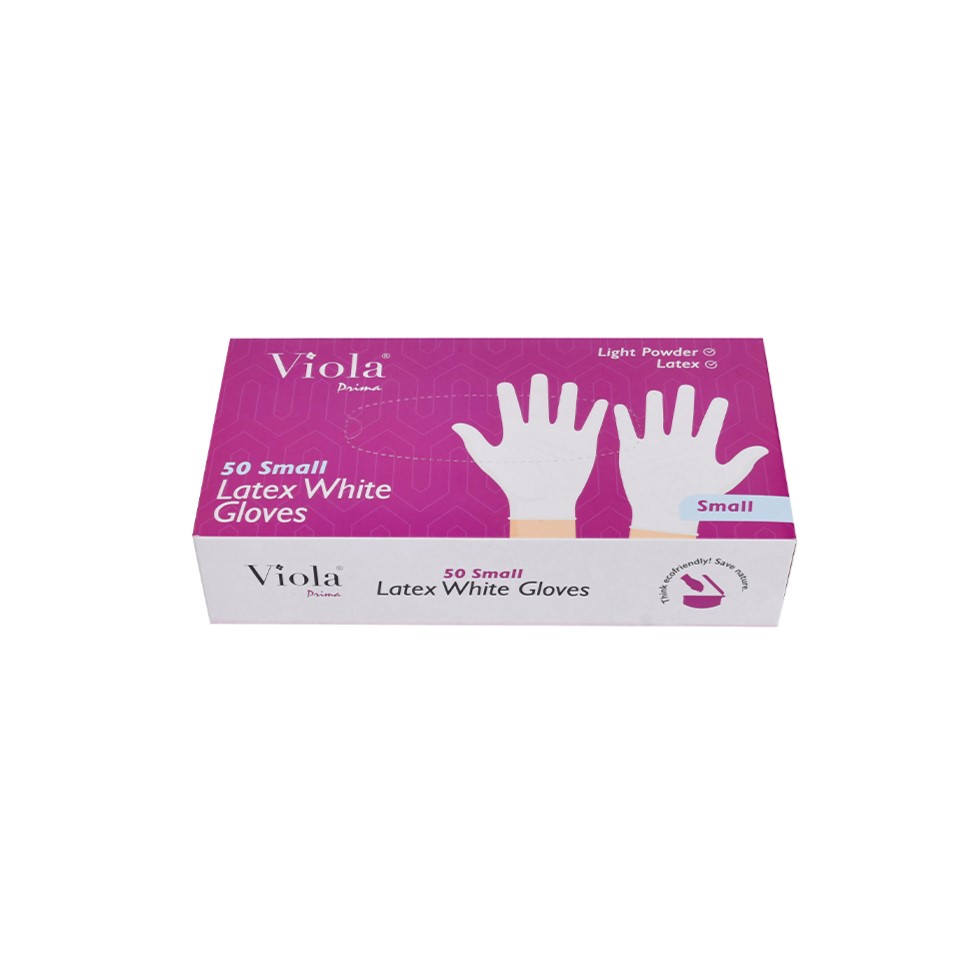 Viola Gloves (Pack of 6) (White, Small, Latex) -كفوف مطبخ أبيض صغير   