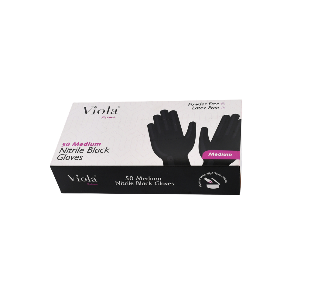 Viola Gloves (Pack of 6) (Black, Medium, Nitrile) -  فيولا كفوف مطبخ أسود وسط  