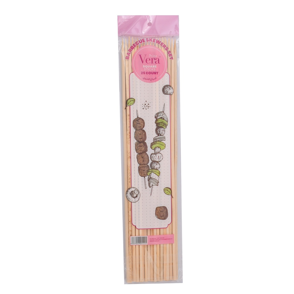 Vera Barbecue Skewers Sticks (Pack of 12) (Square 25. 35 cm) 
