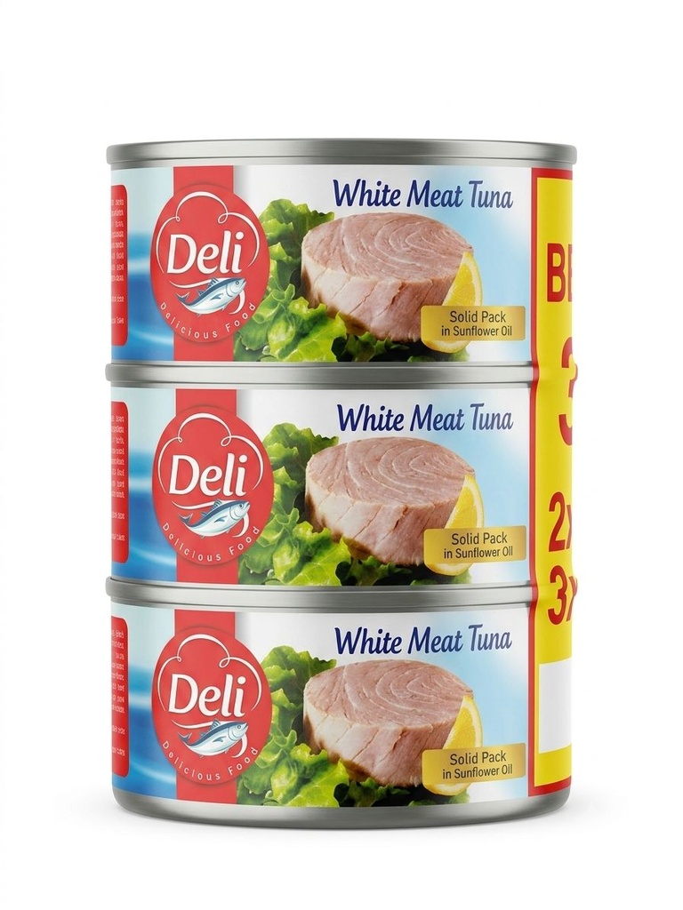 Deli White Meat Tuna in Sunflower Oil (3*185g) EZO - تونة بيضاء بزيت دوار الشمس ١٨٥غ إيزو