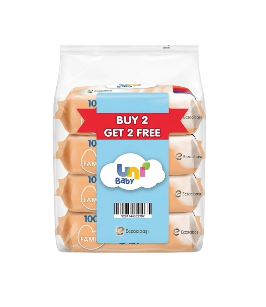 Prom Uni Baby Family Wet Wipes 100 Sheets 2+2- عرض يوني بيبي مناديل مبللة عبوة عائلية (١٠٠ منديل) ٢+٢ مجانًا