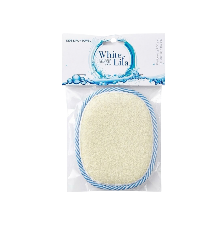 White Lifa Kids Lif + Towel -ليفة أطفال بيضاء + منشفة