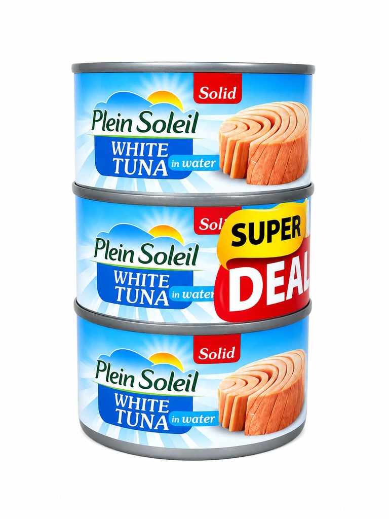 Plein Soleil white tuna solid in water 3*185g - تونة بالماء    